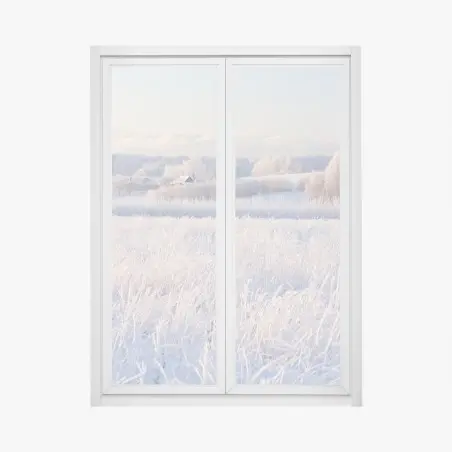 Fensteraufkleber wiese mit reif im morgenlicht – Pixers®