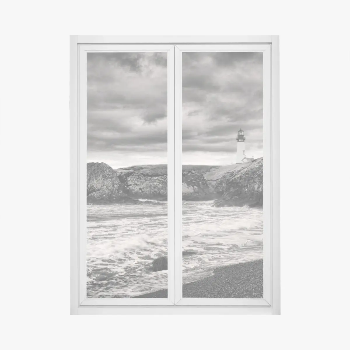 Fensteraufkleber leuchtturm Yaquina Bay an stürmischer küste – Pixers®