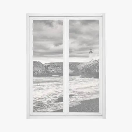 Fensteraufkleber leuchtturm Yaquina Bay an stürmischer küste – Pixers®
