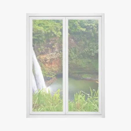 Fensteraufkleber doppelter wasserfall im üppig grünen wald – Pixers®