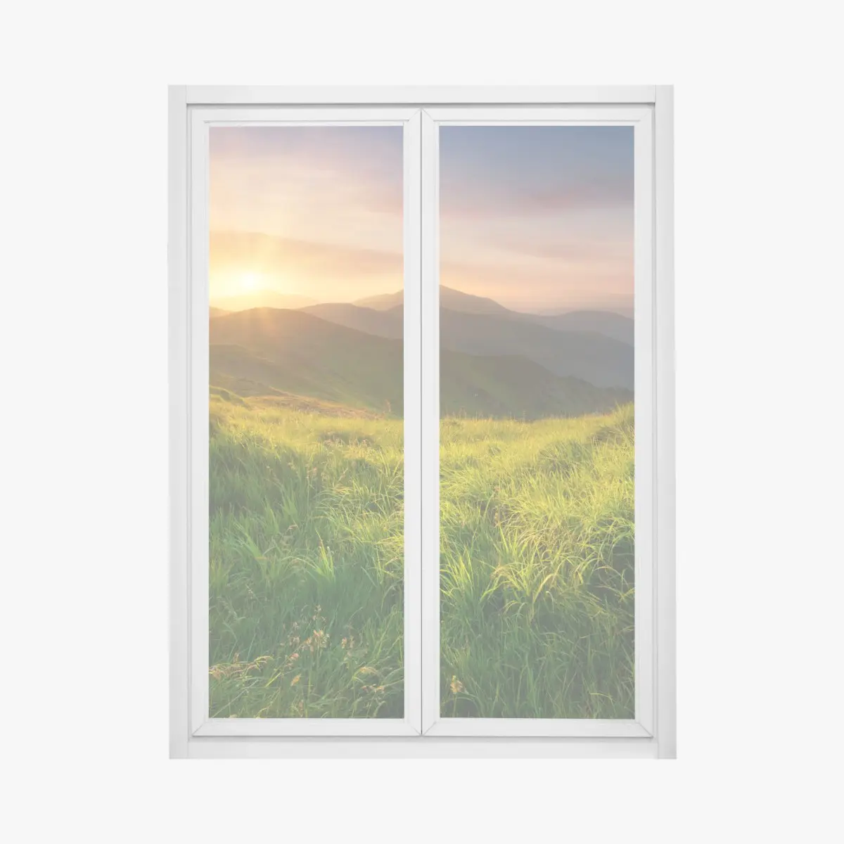 Fensteraufkleber sonnenaufgang über dem smaragdgrünen bergtal – Pixers®