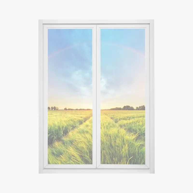 Fensteraufkleber regenbogen über goldenem weizenfeld bei sonnenuntergang