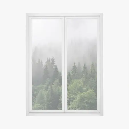Fensteraufkleber nebliger immergrüner wald panorama – Pixers®
