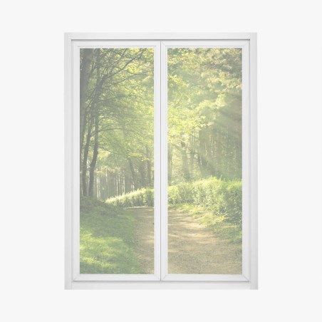 Fensteraufkleber sonnenbeschienener waldpfad im grünen – Pixers®