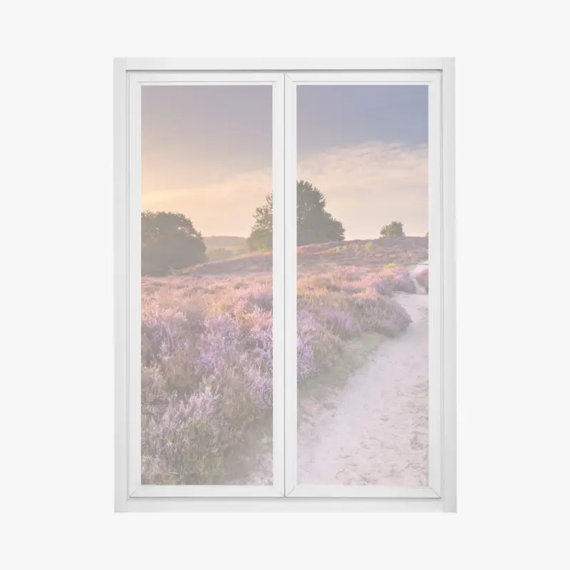 Fensteraufkleber Posbank bei sonnenaufgang über blühender heide
