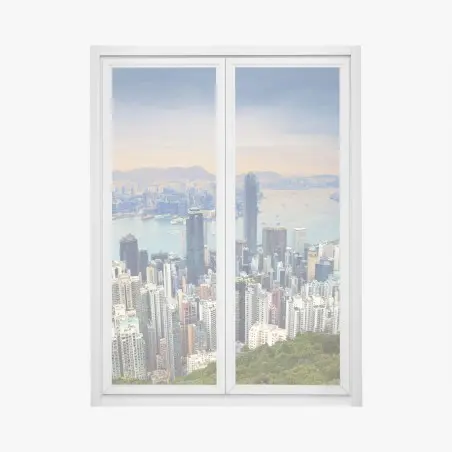 Fensteraufkleber Hong Kong stadtpanorama bei dämmerung – Pixers®