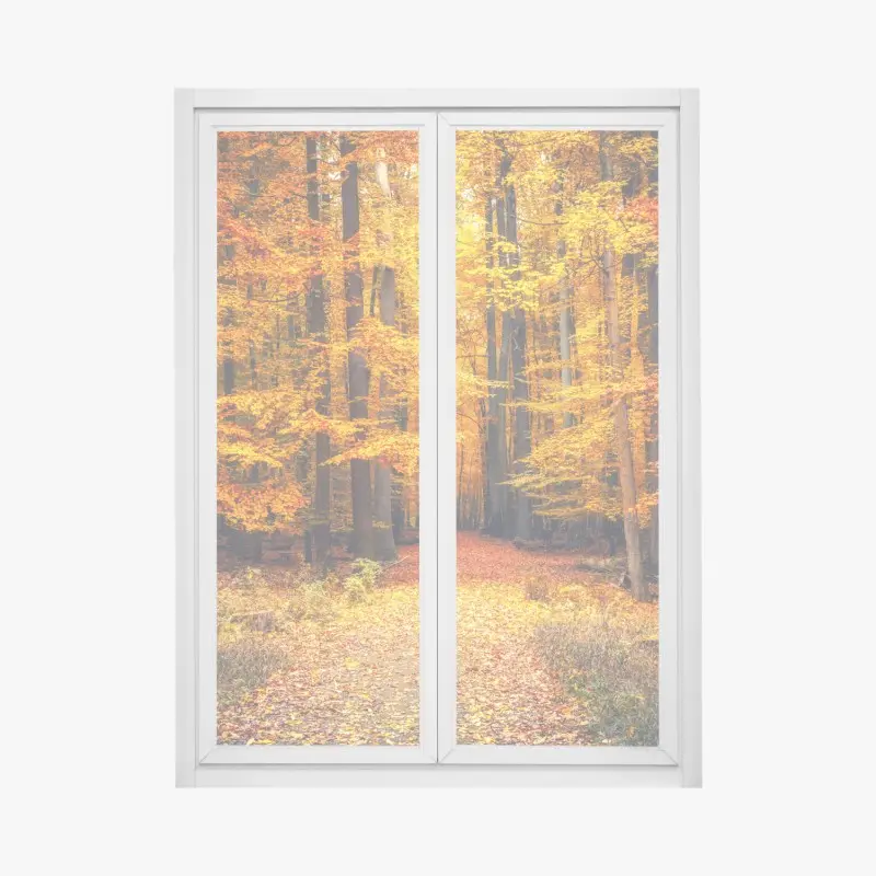 Fensteraufkleber herbstlicher waldpfad mit goldenen blättern