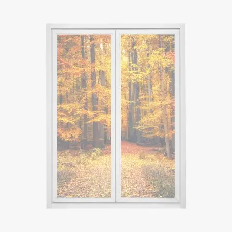 Fensteraufkleber herbstlicher waldpfad mit goldenen blättern – Pixers®
