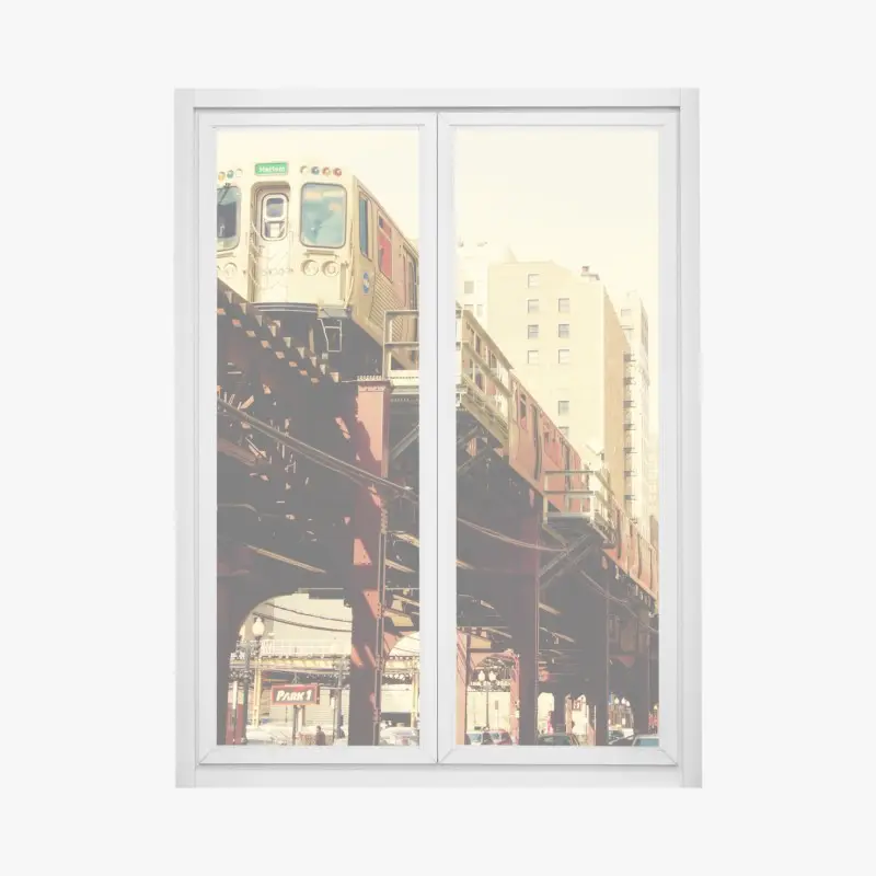 Fensteraufkleber retro hochbahn über der stadtstraße