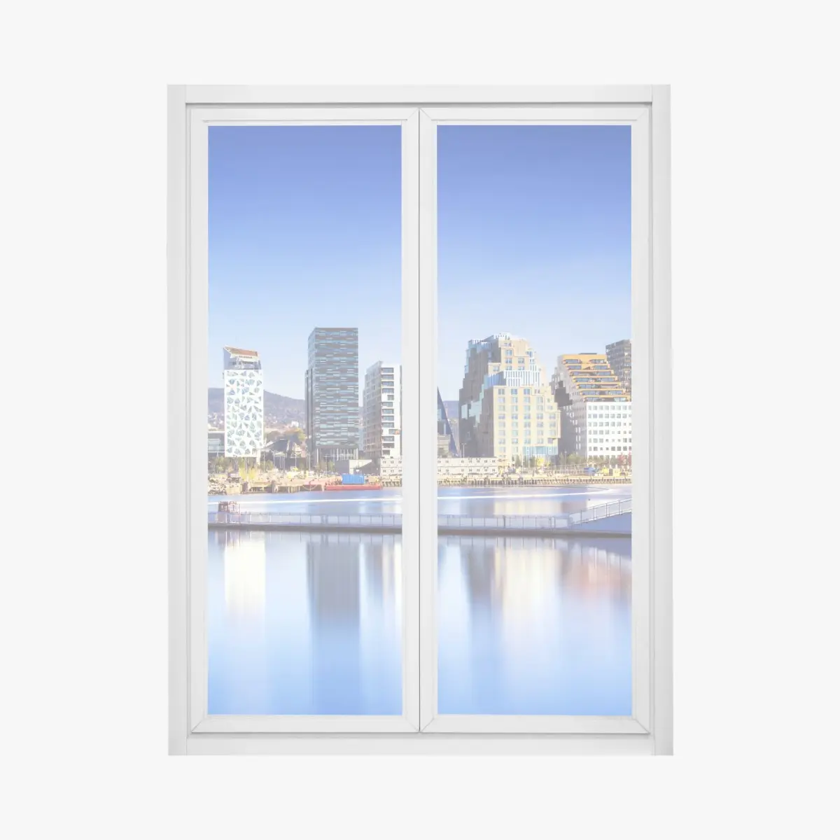 Fensteraufkleber moderne ufer skyline mit spiegelungen – Pixers®