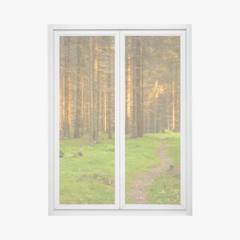 Fensteraufkleber goldenes licht im moosbedeckten kiefernwald