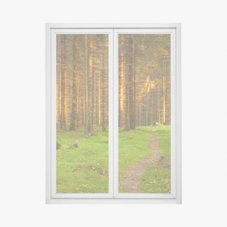 Fensteraufkleber goldenes licht im moosbedeckten kiefernwald – Pixers®