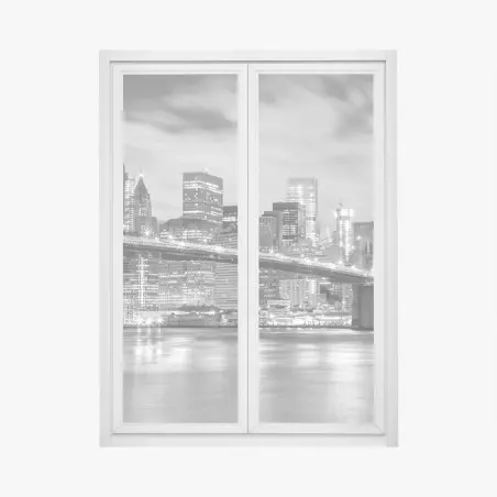 Fensteraufkleber schwarzweiß skyline von New York mit Brooklyn Bridge – Pixers®