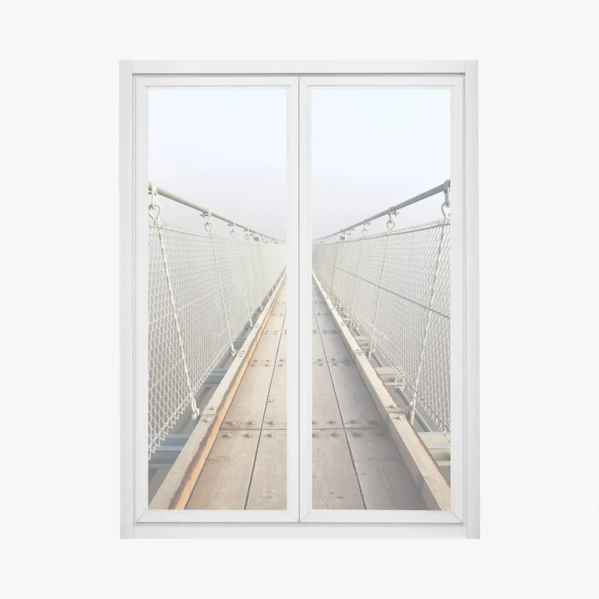 Fensteraufkleber neblige hängebrücke die in den nebel führt – Pixers®