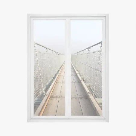 Fensteraufkleber neblige hängebrücke die in den nebel führt – Pixers®