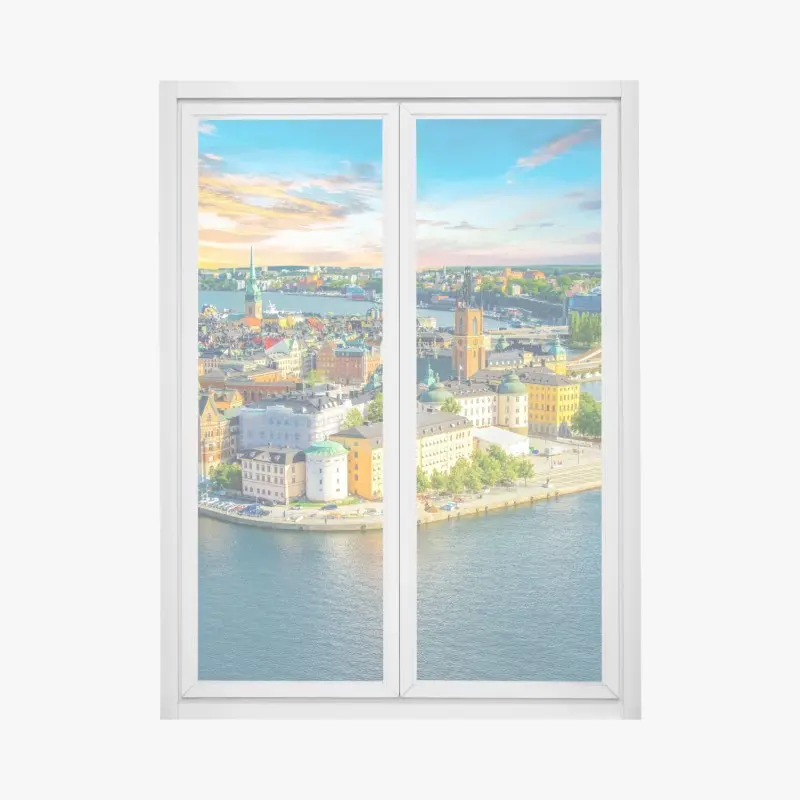 Fensteraufkleber lebendige stadtansicht von Stockholm bei sonnenuntergang