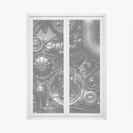 Fensteraufkleber präzise motor-nahaufnahme im industrial-stil – Pixers®