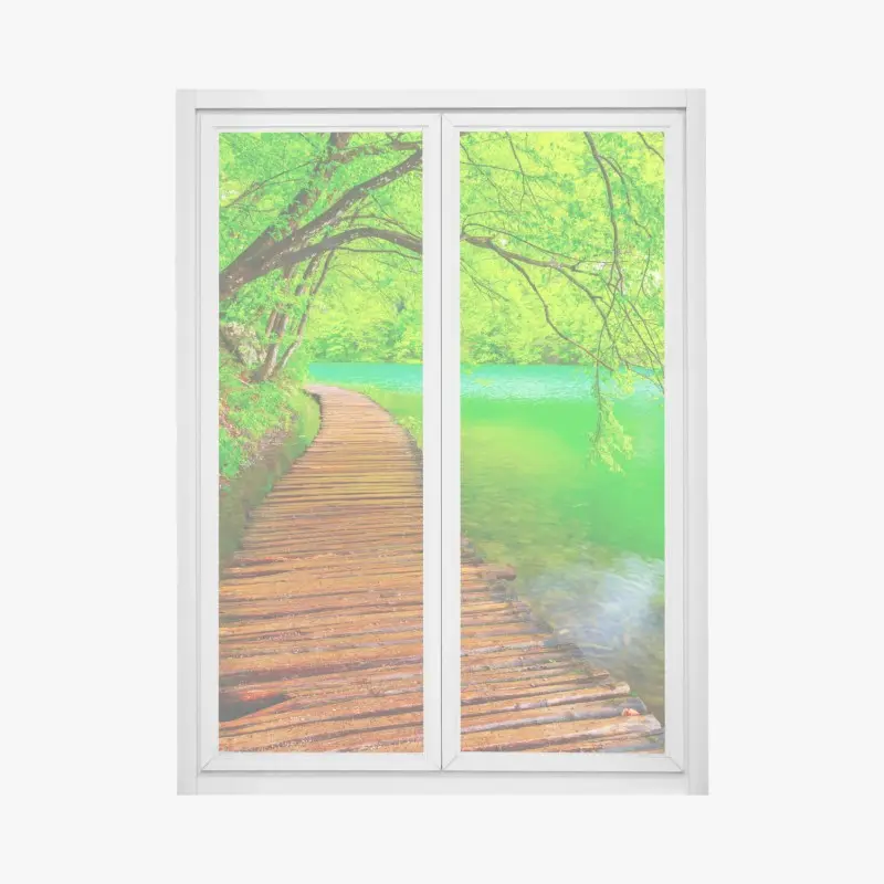Fensteraufkleber ruhiger grüner steg am see