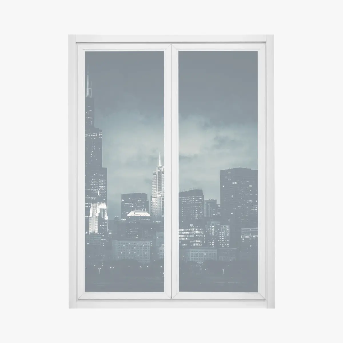 Fensteraufkleber Chicago skyline in tiefblauen tönen – Pixers®