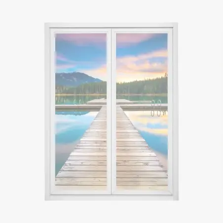 Fensteraufkleber ruhiger bergsee im sonnenuntergang – Pixers®