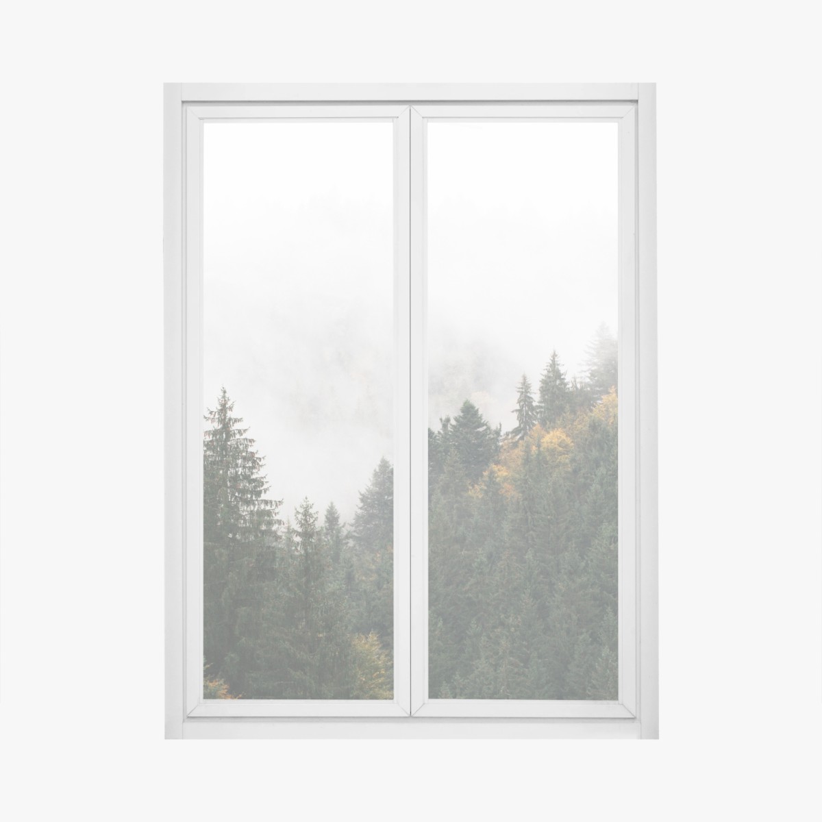 Fensteraufkleber nebliger bergwald im dunst – Pixers®