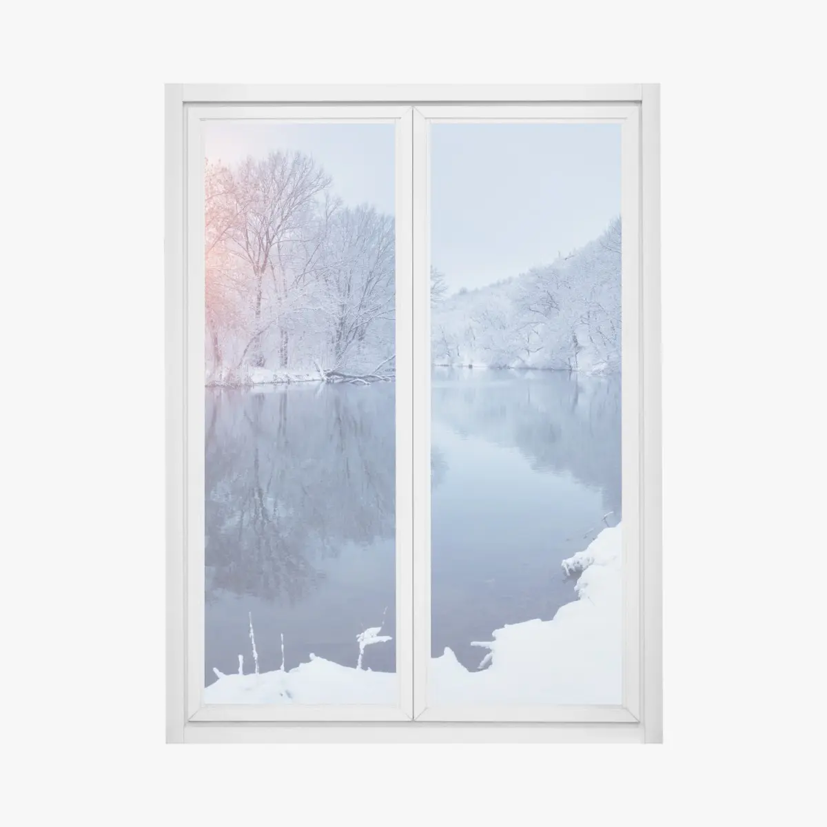 Fensteraufkleber winterliche flusslandschaft bei sonnenuntergang – Pixers®