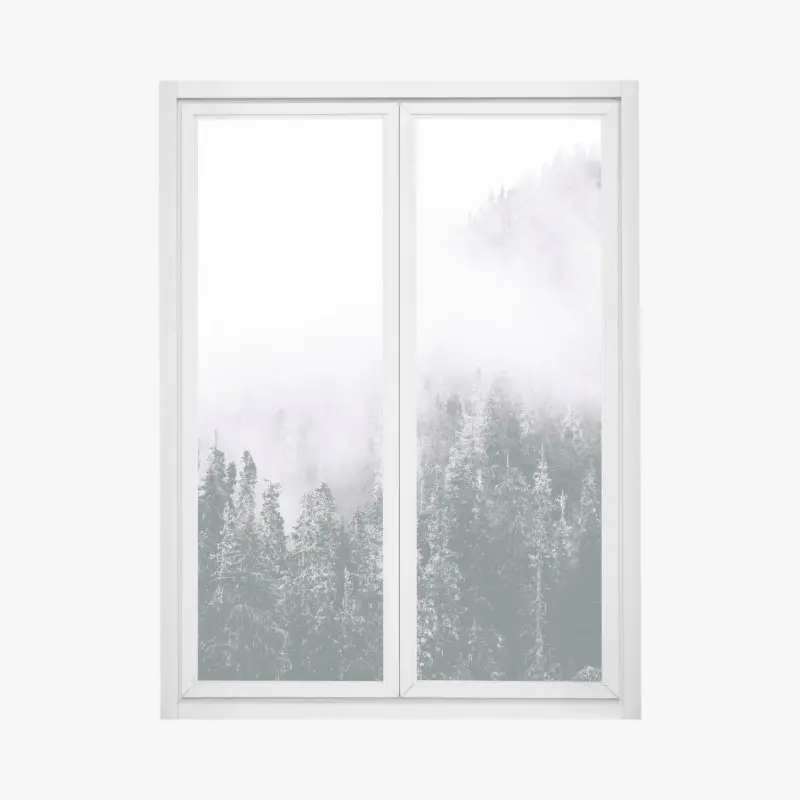 Fensteraufkleber nebliger immergrüner wald