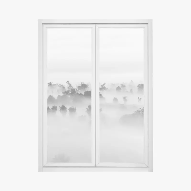 Fensteraufkleber nebliger wald in monochrom