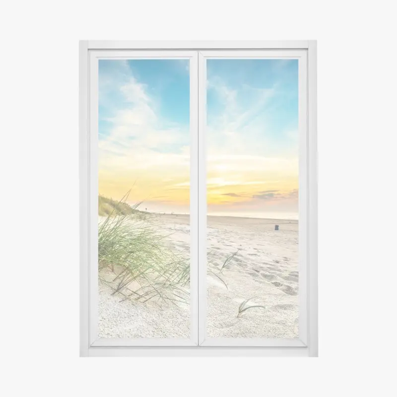 Fensteraufkleber sonnenuntergang über ruhigen dünen