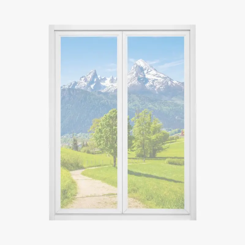 Fensteraufkleber ruhige alpenwiese mit berggipfeln
