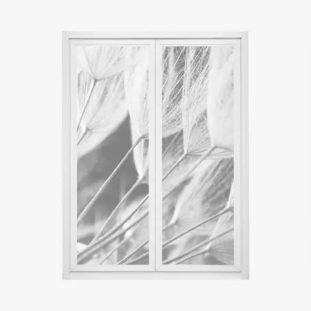 Fensteraufkleber zarte nahaufnahme von löwenzahnsamen in monochrom – Pixers®
