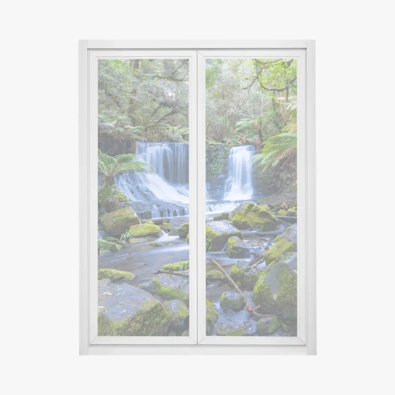 Fensteraufkleber friedlicher waldwasserfall
