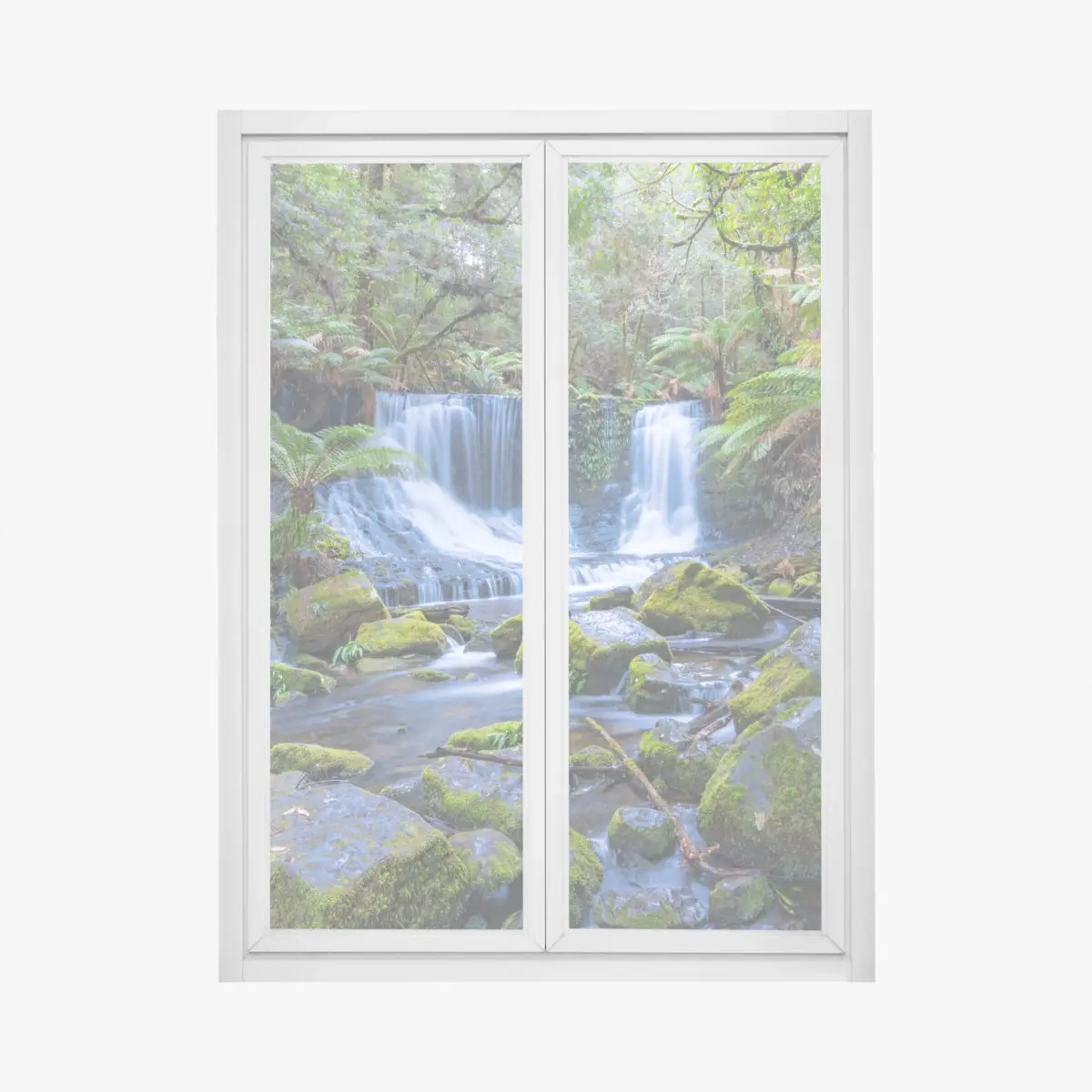 Fensteraufkleber friedlicher waldwasserfall – Pixers®