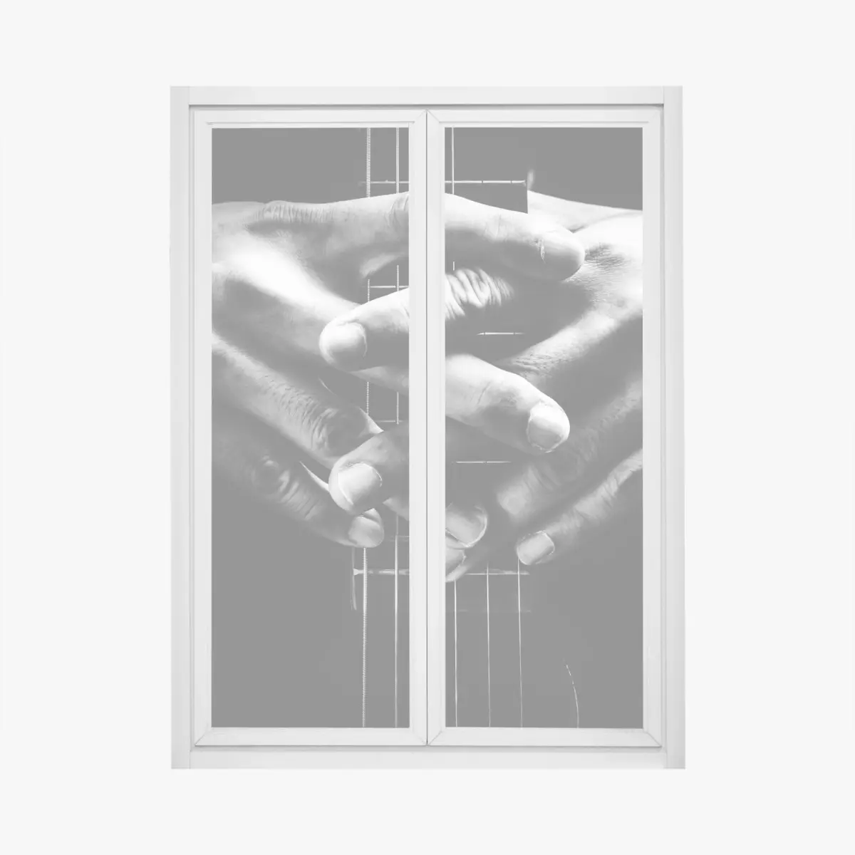Fensteraufkleber verschränkte hände auf gitarrensaiten – Pixers®