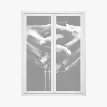 Fensteraufkleber verschränkte hände auf gitarrensaiten – Pixers®