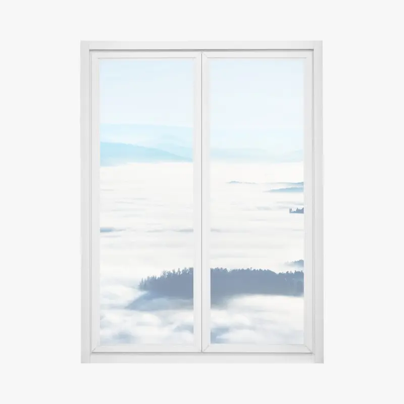 Fensteraufkleber neblige bergpanorama über dem tal