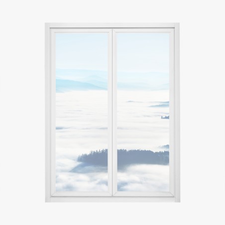 Fensteraufkleber neblige bergpanorama über dem tal – Pixers®