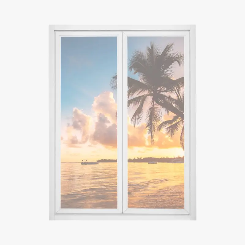 Fensteraufkleber tropischer sonnenuntergang mit palmensilhouetten, Dominikanische Republik