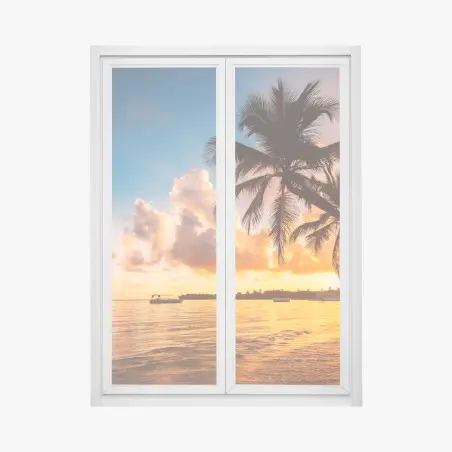 Fensteraufkleber tropischer sonnenuntergang mit palmensilhouetten, Dominikanische Republik – Pixers®