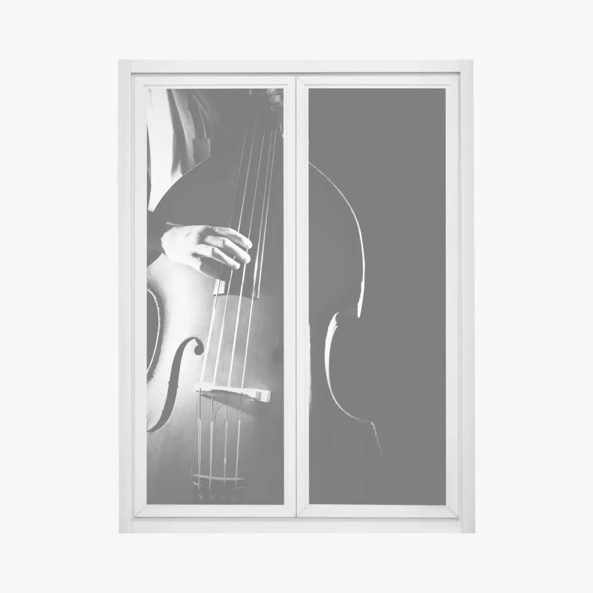 Fensteraufkleber kontrabassist im dramatischen licht – Pixers®
