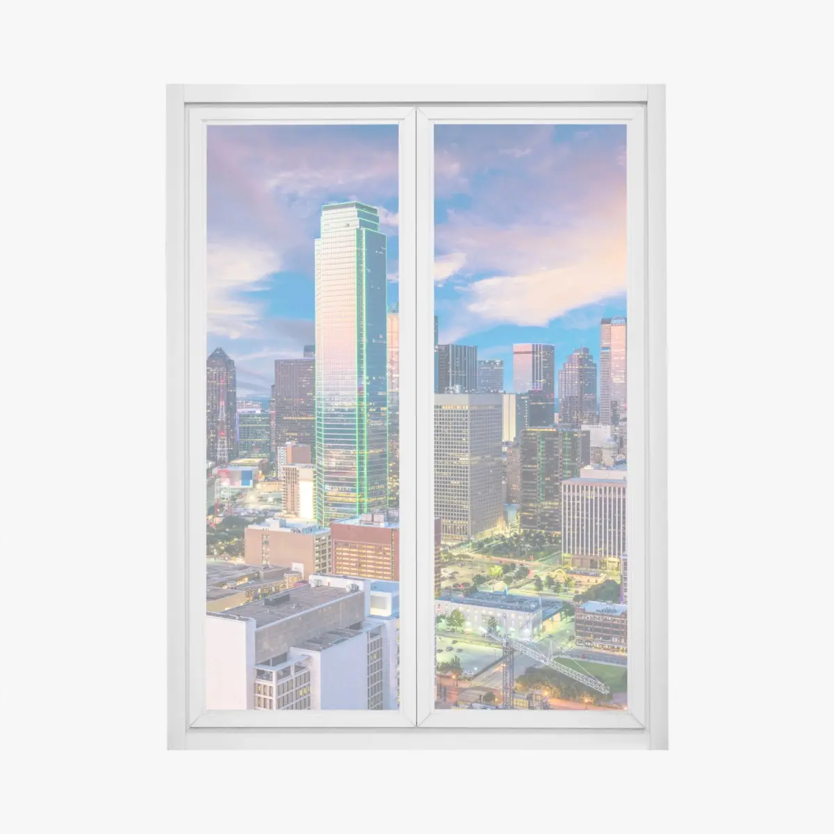 Fensteraufkleber Dallas skyline bei sonnenuntergang – Pixers®