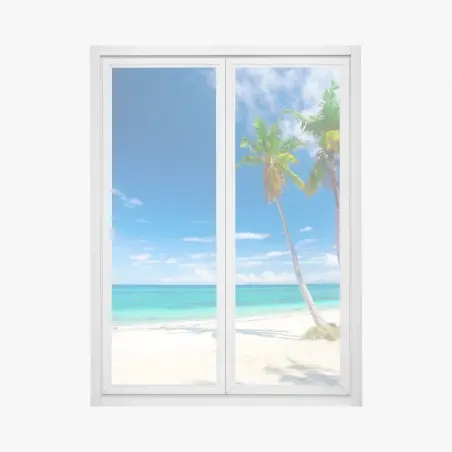 Fensteraufkleber tropische palmen an einem türkisfarbenen strand – Pixers®