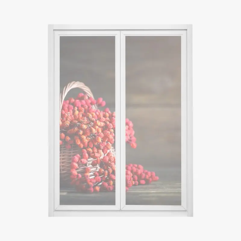 Fensteraufkleber herbstliche vogelbeeren im weidenkorb