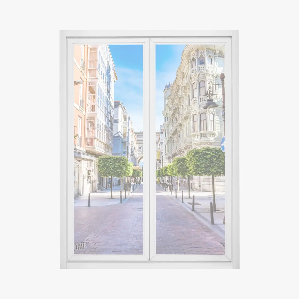 Fensteraufkleber Santander straße im stadtkern mit historischem bogen – Pixers®
