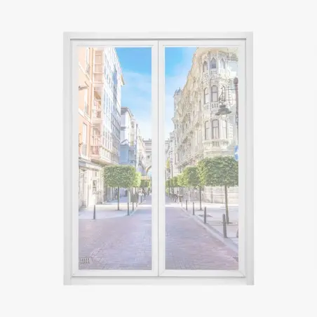 Fensteraufkleber Santander straße im stadtkern mit historischem bogen – Pixers®