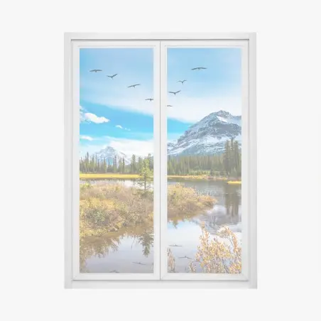 Fensteraufkleber herbstlicher bergsee mit vögeln – Pixers®