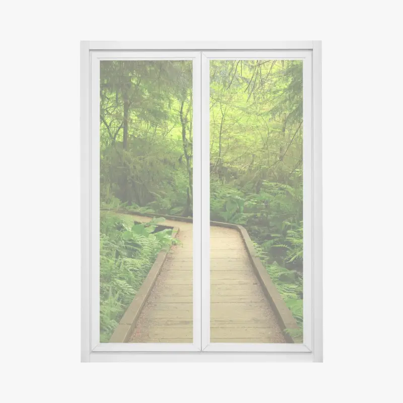 Fensteraufkleber ruhiger grüner waldsteg
