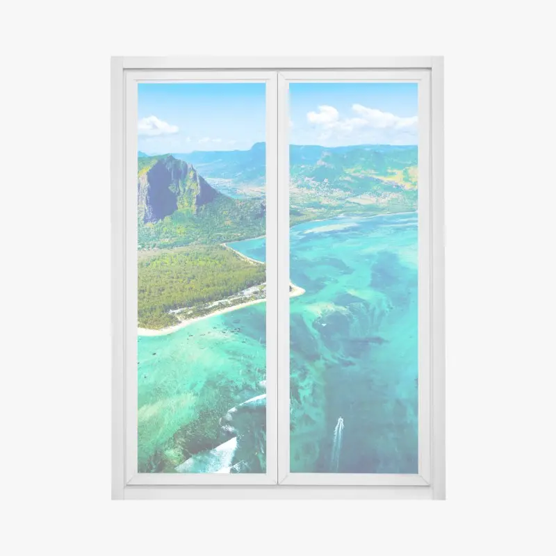 Fensteraufkleber türkisfarbene lagune aus der luft, Mauritius