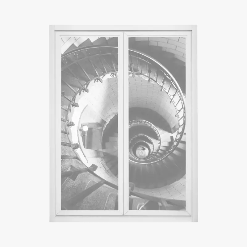 Fensteraufkleber spiraltreppe in monochromer perspektive