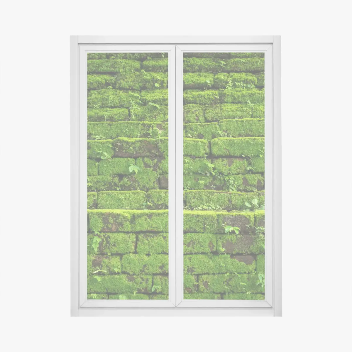 Fensteraufkleber üppige moosbedeckte ziegelwand – Pixers®